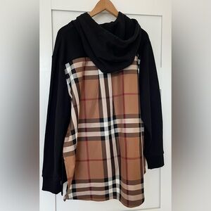 BURBERRY Aurore Check Panel Hooded Sweatshirt Pockets Black & Plaid Womens XL